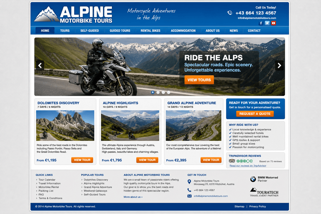Alpine Motorbike Tours — стар дизајн на веб-сајт